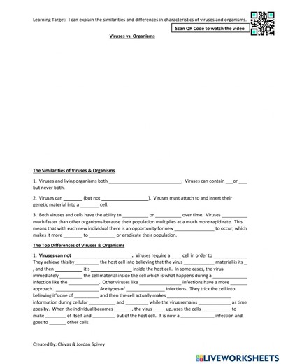 Viruses vs. Organisms Video notes with Quiz online exercise for