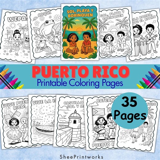 35 Puerto Rico Coloring Pages for Kids & Adults | Boricua Heritage, Culture, Landmarks and Coquí Designs | Caribbean Printable Coloring Book - Etsy