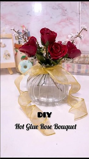 DIY Glue Gun Roses 🌹 | Easy Aesthetic Vase Decor | Budget Home Decor Idea #diy #glueguncraft #rose