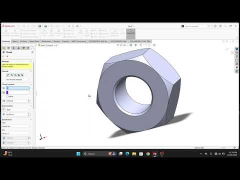 NUT DESIGN TUTORIAL | SOLIDWORKS 2025 | USING A METRIC TAP | MACHINERY PART #trending