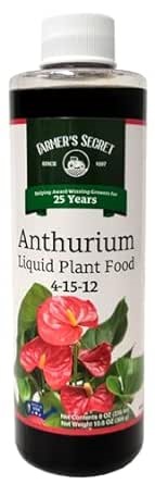 Farmer's Secret Anthurium Liquid Plant Food Fertilizer (8oz) - Super Concentrated - Promotes Growth and Flowering - 4:15:12 Ratio
