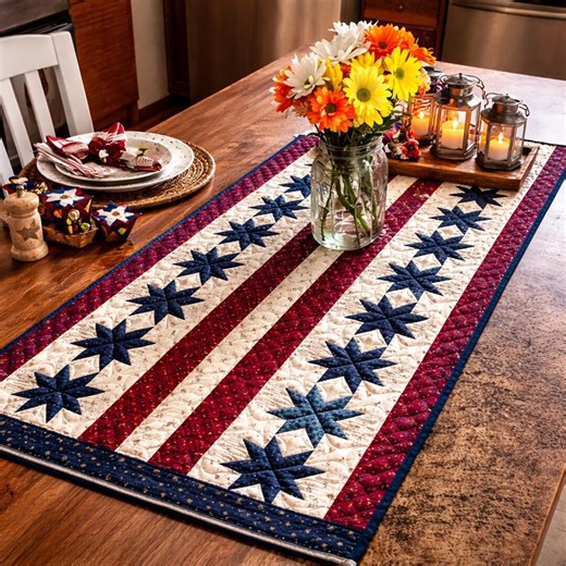 Patriotic Table Runner, USA Flag Star Print Table Runner, 4th of July Farmhouse Decor, American Dining Table Topper Gift - Etsy