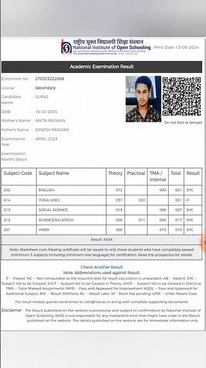 Nios Result XXXX Meaning | Task Is Helping (NIOS) #nios #practical #syc #sycp #syct #xxxx