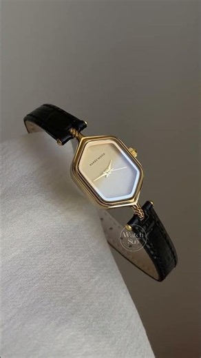 Vintage-Inspired Hexagonal Watch Beige Dial Black Leather Strap Women's Watch