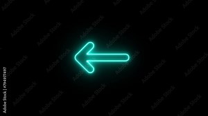 Neon direction arrow symbol. Arrow indicate the direction. Arrow moving right to left arrow