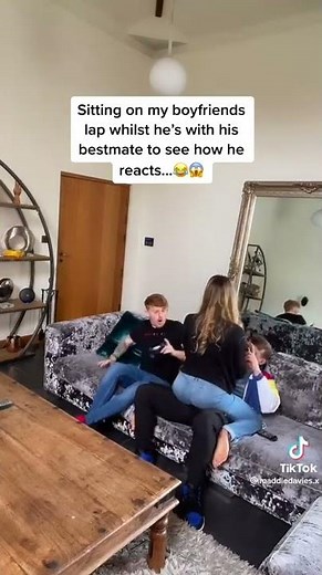 Sitting on my boyfriend lap Infront of his friends to see reaction