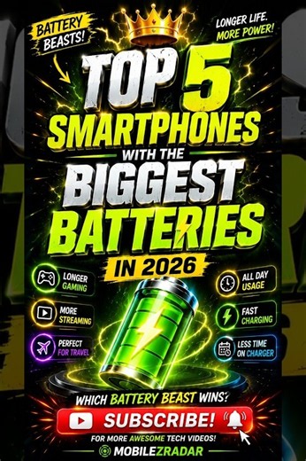 TOP 5 Phones With the Biggest Batteries in 2026! 😱🔋#shorts #tech #battery #viral #trending