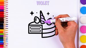 Unicorn cake coloring in for kids