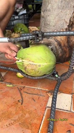 A DIY tool for opening coconuts—simple and effective! 🥥🔧