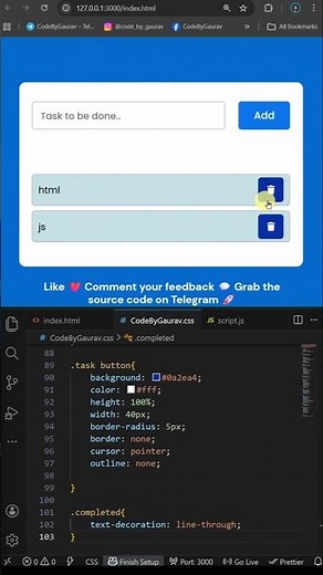 Simple To-Do List App Using JavaScript 🔥 #webdevelopment #javascript #shorts #coding