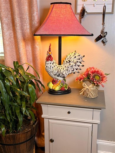 Vintage Rooster Table Lamp | Hand-painted Ceramic Farmhouse Lamp | Country French Kitchen Decor | Cottagecore Lighting - Etsy