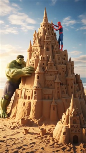 Hulk & Spider-Man vs Red Hulk 😱 | Giant Sand Castle Challenge #Hulk #RedHulk #SpiderMan #Marvel
