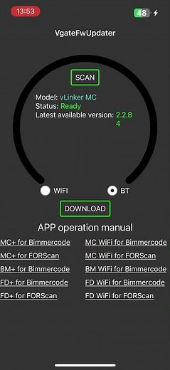 Vgate vLinker MC+ OBDII dongle firmware update on iPhone (iOS)