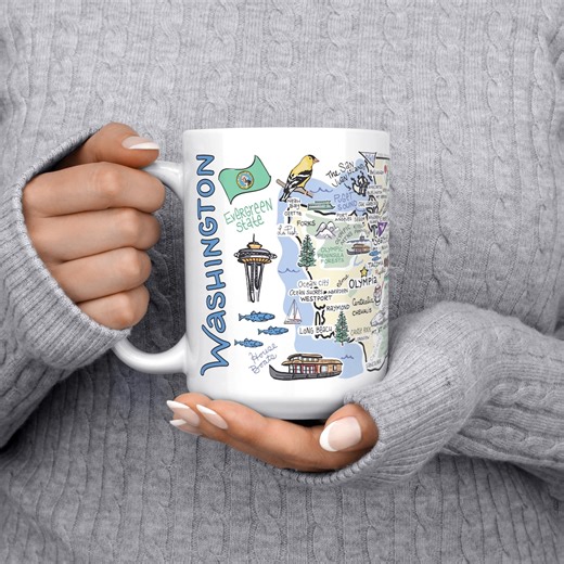 Customizable Washington State Map Mug: 15 Oz. Ceramic Coffee Mug - Etsy