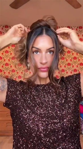 quick and easy updo for Christmas Day 🎄🎅🏼 Part your hair down the center, making a zigzag part