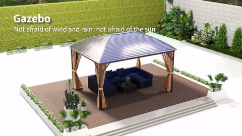 Outsunny 10' x 13' Hardtop Gazebo Canopy w/ Steel Roof, Sidewalls, Brown