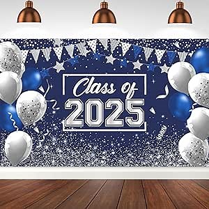 Navy Blue Class of 2026 Graduation Decorations, Congrats Grad Photo Backdrop Banner for Outdoor Indoor High School College Graduation Party Supplies