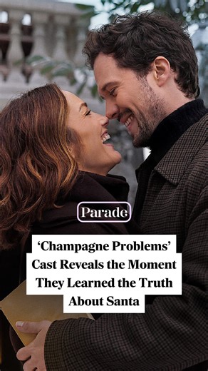 Minka Kelly and Tom Wozniczka from #ChampagneProblems reveal the moment they learned the truth about Santa Claus 🎅 See more about their holiday movie at the 🔗 below! | PARADE Magazine