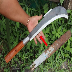 Today my blacksmith is making a big billhook from chainsaw. -Length : 58 cm -Handle Length : 22 cm -Weight : 900 g -Handle made from luxury wooden. -Please Follow Like and Share my original video. Thank you so much for support. | LifeSkills DN