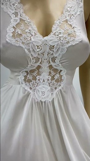 Vintage Olga-like nightgown with wide sweep and sequins.