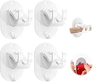 4 PCS No Drill Curtain Rod Brackets, Curtain Rods No Drilling Curtain Rod Bracket Self Adhesive Curtain Rod Holder Curtain Rods Hooks for Bathroom Bedroom Kitchen (4 PCS, White)