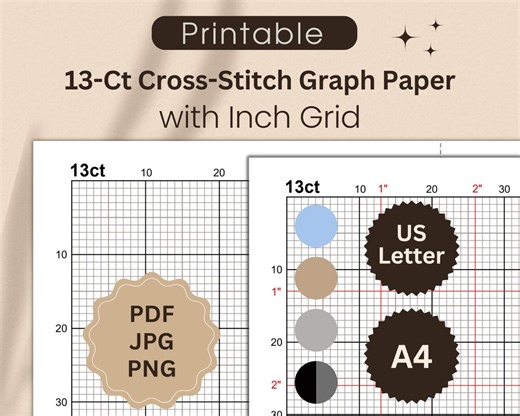 13-count Cross-stitch Graph Paper With Inch Grid (PDF, JPG, PNG) - Etsy
