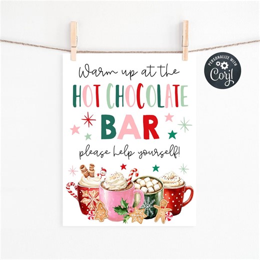 Hot Chocolate Bar Sign Template, Printable Christmas Mugs Hot Cocoa Bar Table Sign, Editable Holiday Drinks Sign, Instant Download - Etsy
