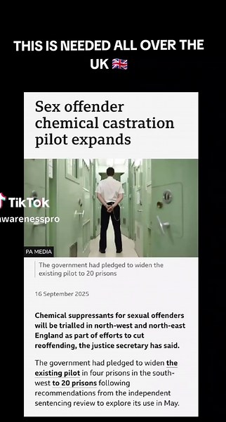 Castration can lower $€xual drive and aggression which may reduce the chance of reoffending and protect potential victims. It can be seen as a way of keeping the public safe and may act as a deterrent to stop others committing similar Some studies show offenders who are castrated have much lower rates of reoffending compared to those who only serve prison time It can provide stronger protection for vulnerable people such as children by removing the urges that fuel sexual crimes #news #crime #sur
