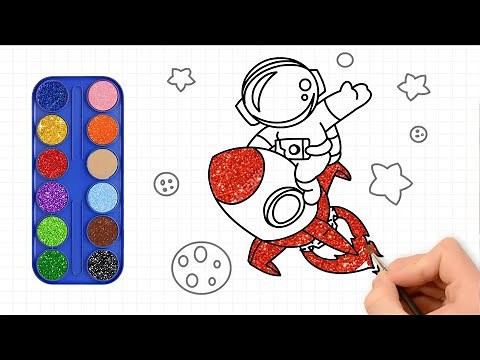 Astronaut in Space Drawing Painting and Coloring for Kids | Step by Step Guide #039