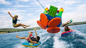 Bouncy house tube battle challenge