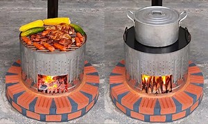 12K views · 64 reactions | How to make a multi purpose wood stove from cement, red bricks and an old washing machine. | Genius Crafts | Facebook