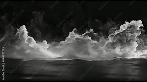 A black and white image of smoke with a dark background. The smoke is thick and billowing, creating a sense of movement and energy. The image evokes a feeling of mystery and intrigue