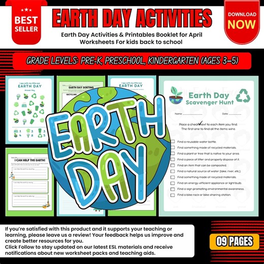 Earth Day Activities & Printable Booklet for April Worksheet for Kids - Etsy