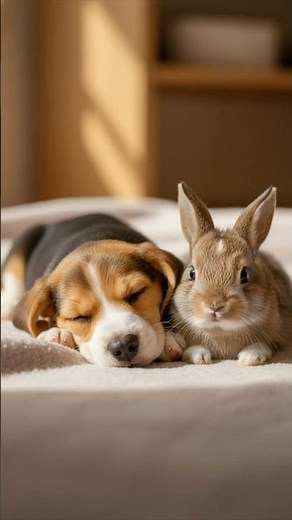 Sleeping Puppy and Bunny Together