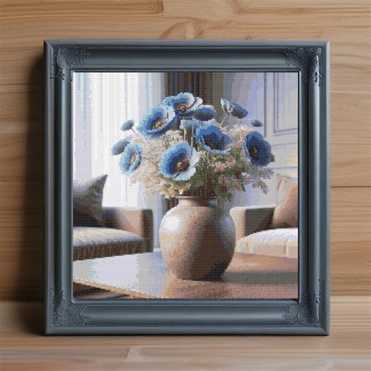 Blue Poppy Cross Stitch Pattern PDF, Floral Embroidery Design, Botanical Needlepoint, Instant PDF Download - Etsy UK