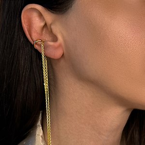 Long Chain Ear Cuff, Gold Plated Sterling Silver Earring, No Piercing - Etsy UK