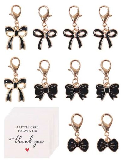 10pcs Set Elegant Black Bow Knot Keychain & Greeting Card Set, Wedding Decor, Baby Shower Party Favors, 1st Birthday Party Decorations, Wedding Guest Gifts, Bag Charms, Bridal Shower Decorations, Holiday Party Supplies, Ideal Gifts For Friends & Family | SHEIN