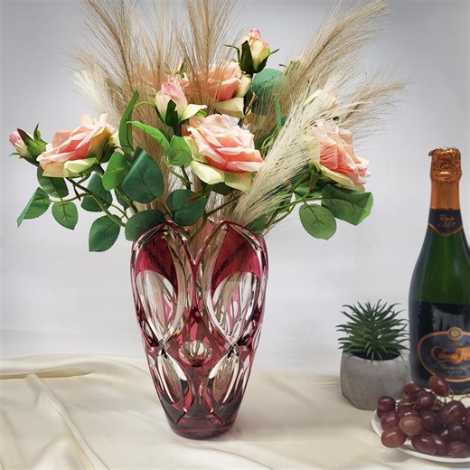 Ruby Red Cut-to-clear Crystal Vase – Handcrafted European Vintage Vase, 9.8 in Tall - Etsy