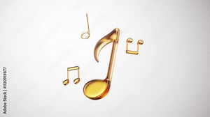 Golden glass music notes with white background, 3d rendering.