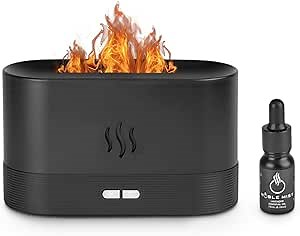 Noble Mist Flame Diffuser - with Lavender Essential Oils for Home, Air Diffuser, Aroma Essential Oils, Fireplace Humidifier, Aroma Diffuser, Fire Diffuser, Flame Humidifier, Black 180 mL