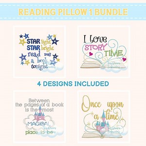 Reading Pillow Embroidery Bundle: 4 Designs, Magic Castle, Story Time, Star Read Book Machine Embroidery (digital Download) - Etsy