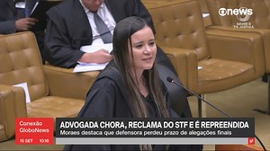 Advogada de réu julgado pelo STF chora, reclama do tratamento recebido e é repreendida pelo relator, Alexandre de Moraes, que destaca que a defensora perdeu o prazo de alegações finais. #ConexãoGloboNews ➡ Assista na #GloboNews: http://glo.bo/35cgVIb | GloboNews