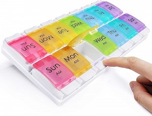 Wzw Large Pill Organizer 2 Times a Day AM PM Pill Box 7 Day 14 Dividers Easy Push Button for Medication Vitam Supplements