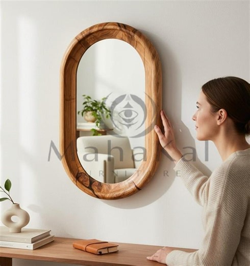 Arched Solid Wood Mirror, Organic Pill Shape Vanity, Minimalist Entryway Wall - Etsy