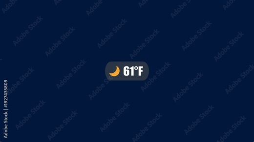 Weather forecast temperature at night with 61 degrees Fahrenheit temperature display on dark blue background
