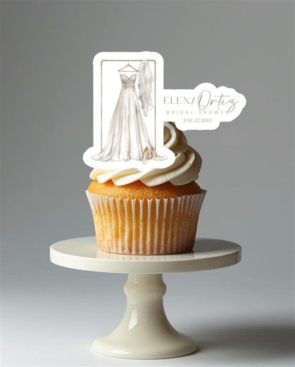 Bridal Shower Edible Cupcake Toppers, Custom Bride Dress Design With Name, Bachelorette & Bridal Party Dessert Topper - Etsy