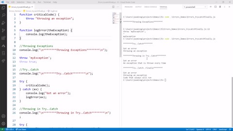 Demo: Handling errors with try/catch/finally [22 of 51]