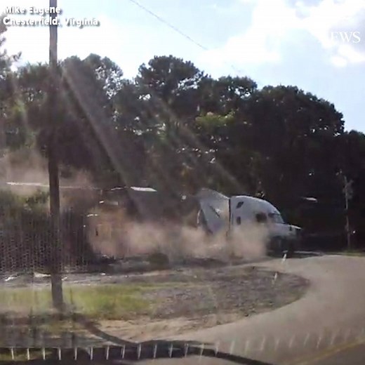 909K views · 3.1K reactions | Dashcam footage captures the moment a tractor trailer was sliced in half by a freight train in Virginia. The driver and a passenger managed to escape before the train hit. No injuries reported. https://abcn.ws/2wMD1iv | ABC News | Facebook