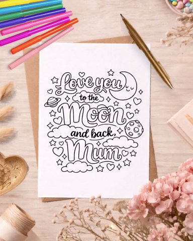 Mothers Day Coloring Page — Love You to the Moon and Back — Printable Card PDF Instant Download - Etsy