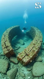Fallen arch rests broken on seabed hinting collapsed structure and lost grandeur as ocean quietly reclaims stone and human traces beneath deep blue silent depths #seasecret #fblifestyle #ocean #wreck #depths | Sea secret